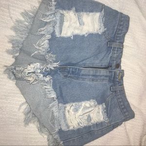 High waisted jean ripped shorts
