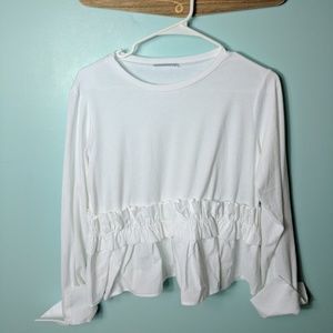 Zara Basic Womens Ruffle LS Top size large