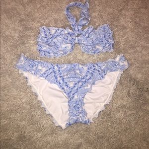 Blue and white patterned bando bakini