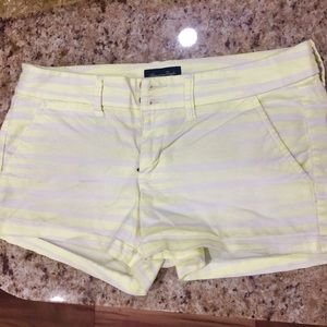American Eagle lime yellow and white strip shorts