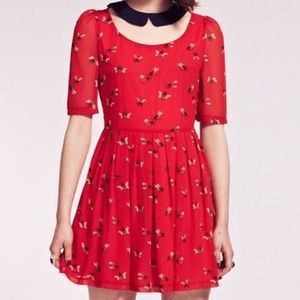 Dahlia Red baby doll dress with Bumble bee print