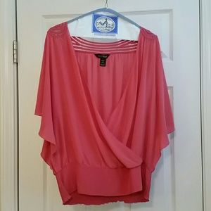 White House Black Market Peach Silk Blouse EUC