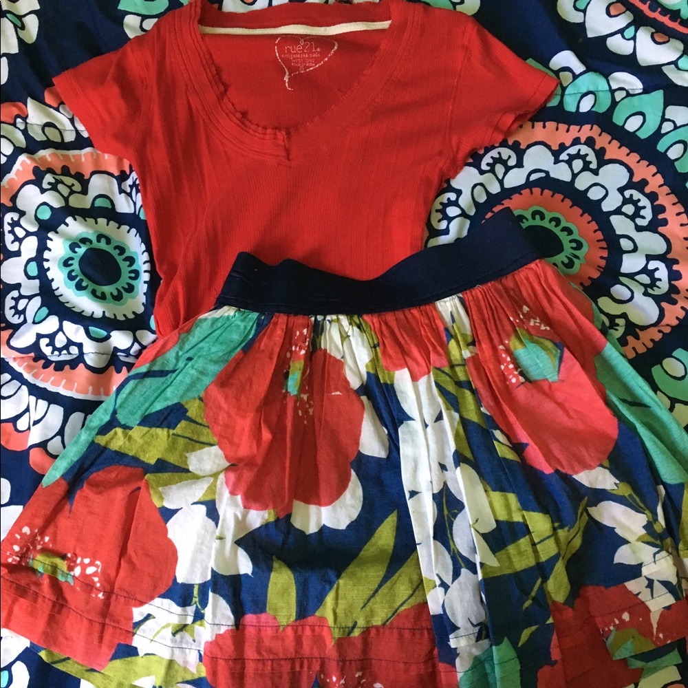 Hollister floral skirt and Rue 21 Red shirt!
