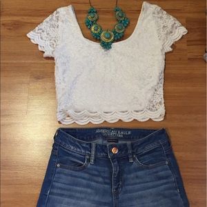 White lace crop top