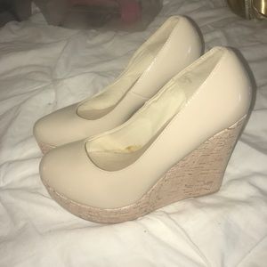 Shiny nude wedges!!