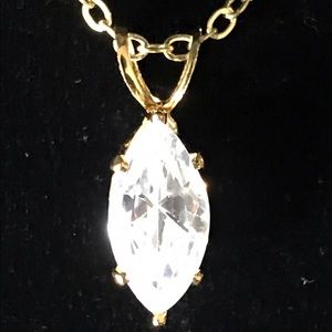 Genuine 18k gold marquis cut solitaire pendant