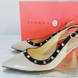 Cream and Black Studded Slingback Heels