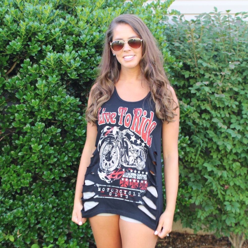 NWT Black Destroyed Live to Ride Tank Top