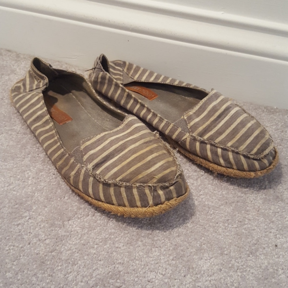 Grey and white Striped Slip On Shoes