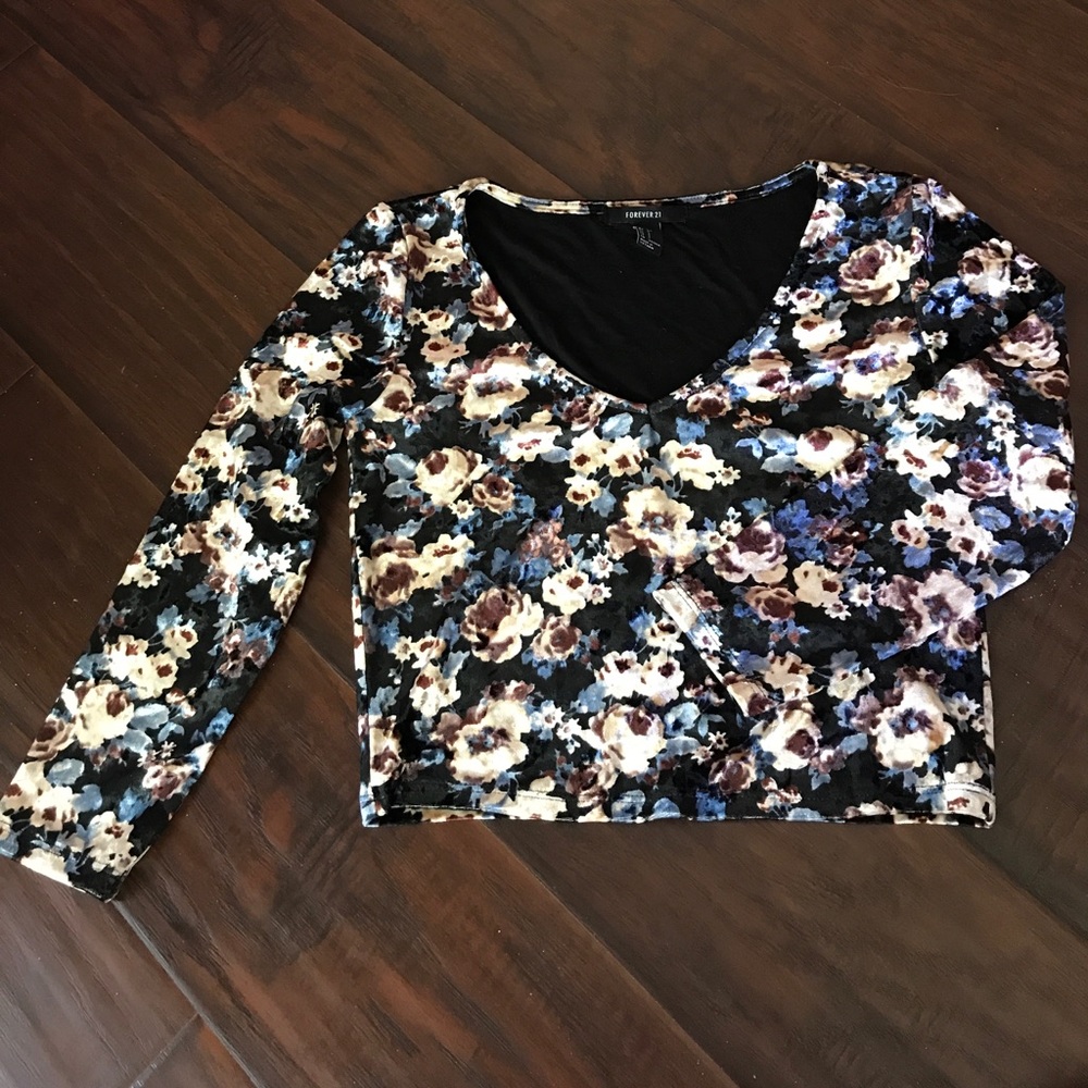 Velvet 3/4 sleeve v-neck crop top