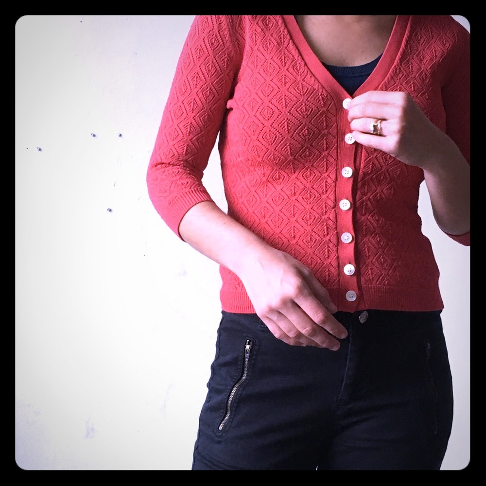 J crew Fitted button-down salmon-color cardigan