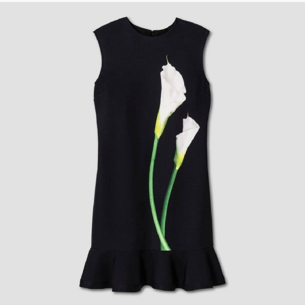 Victoria Beckham Black Calla Lily Satin Ruffle Hem