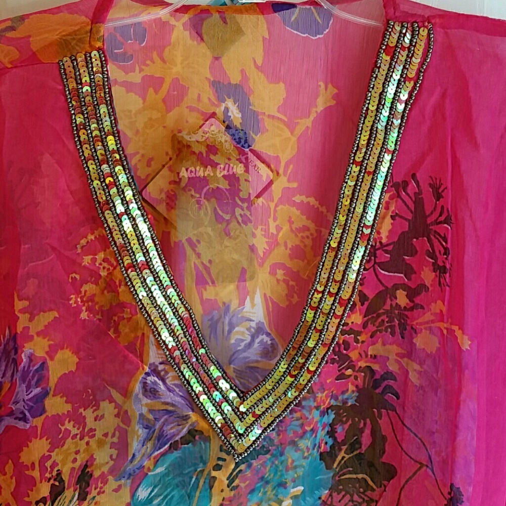 NWT AQUA BLUE PINK FLORAL BLOUSE/ COVER-UP  SZ 1X - Picture 3 of 4