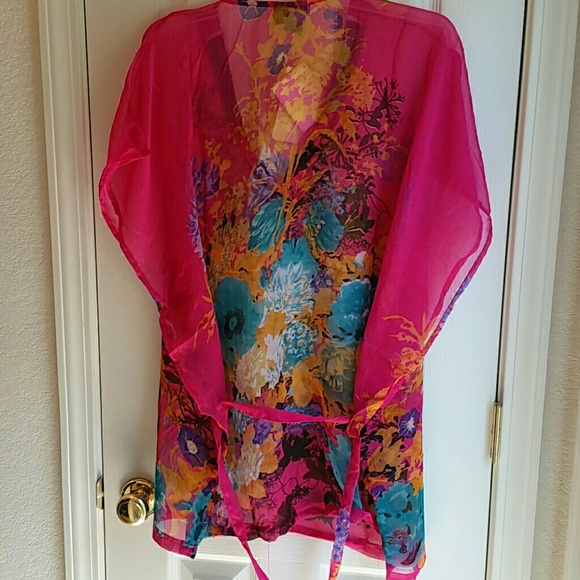 NWT AQUA BLUE PINK FLORAL BLOUSE/ COVER-UP  SZ 1X - Picture 4 of 4