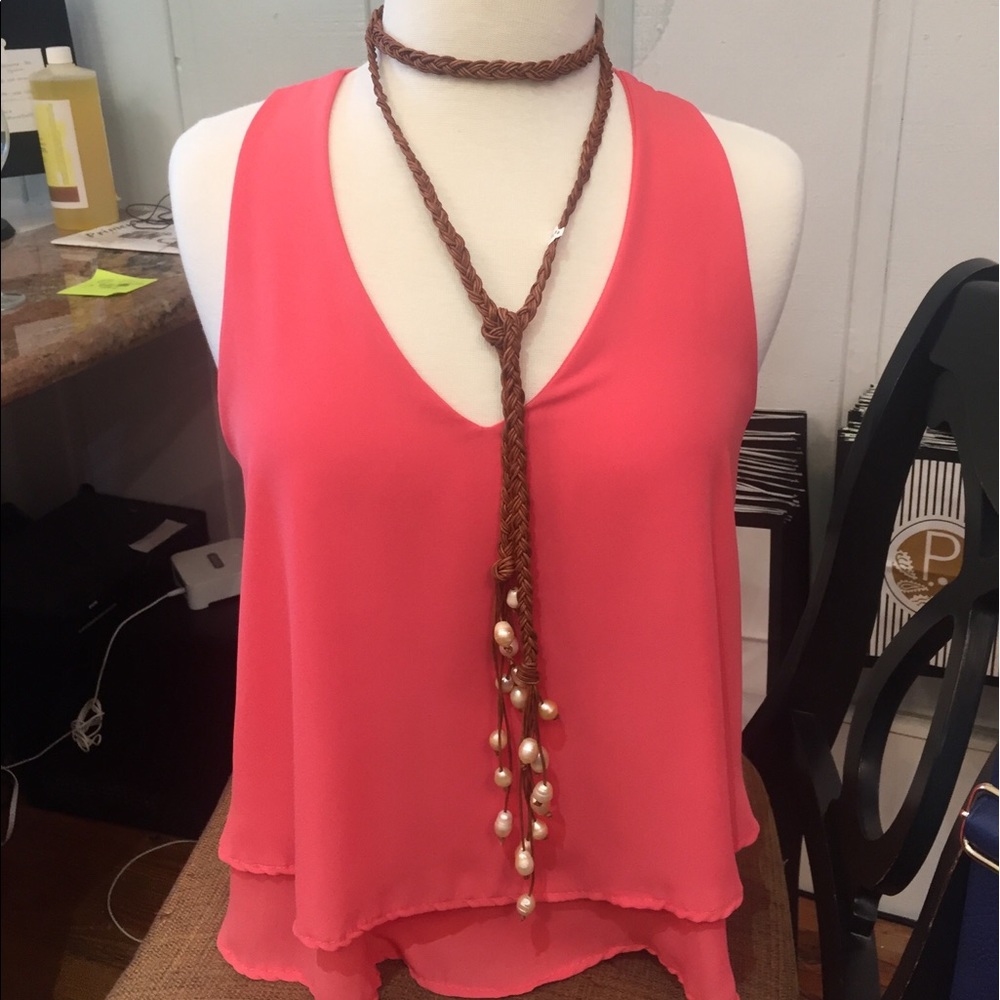 Fresh water pearl and leather wrap necklace NWT