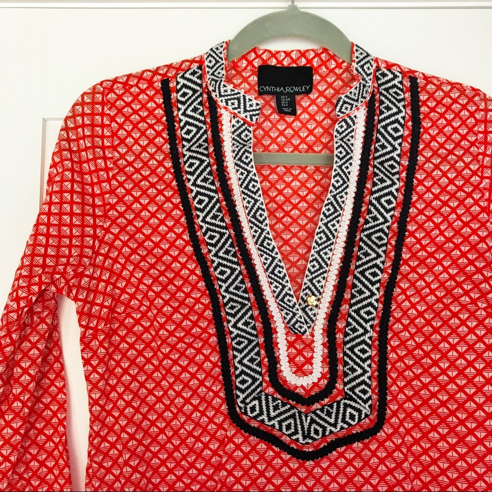 Cynthia Rowley Red & Navy Cotton Tunic size S