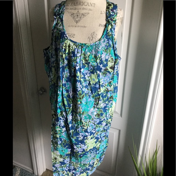 Tops - tunic dress 2XL Cotton blue floral 48 22