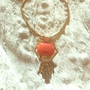 Long Gold Necklace with Orange stone!