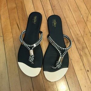 Black + white sandals with gold detail