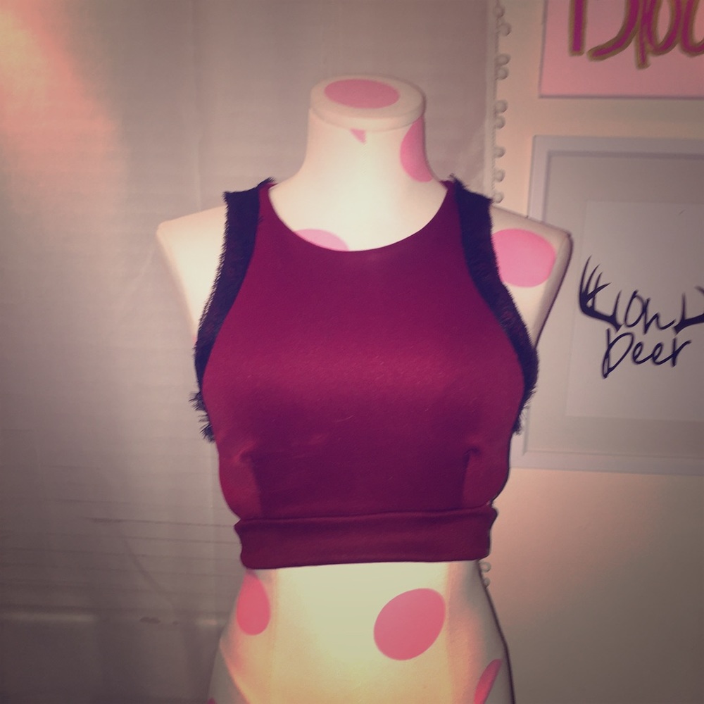 Maroon cut out crop top