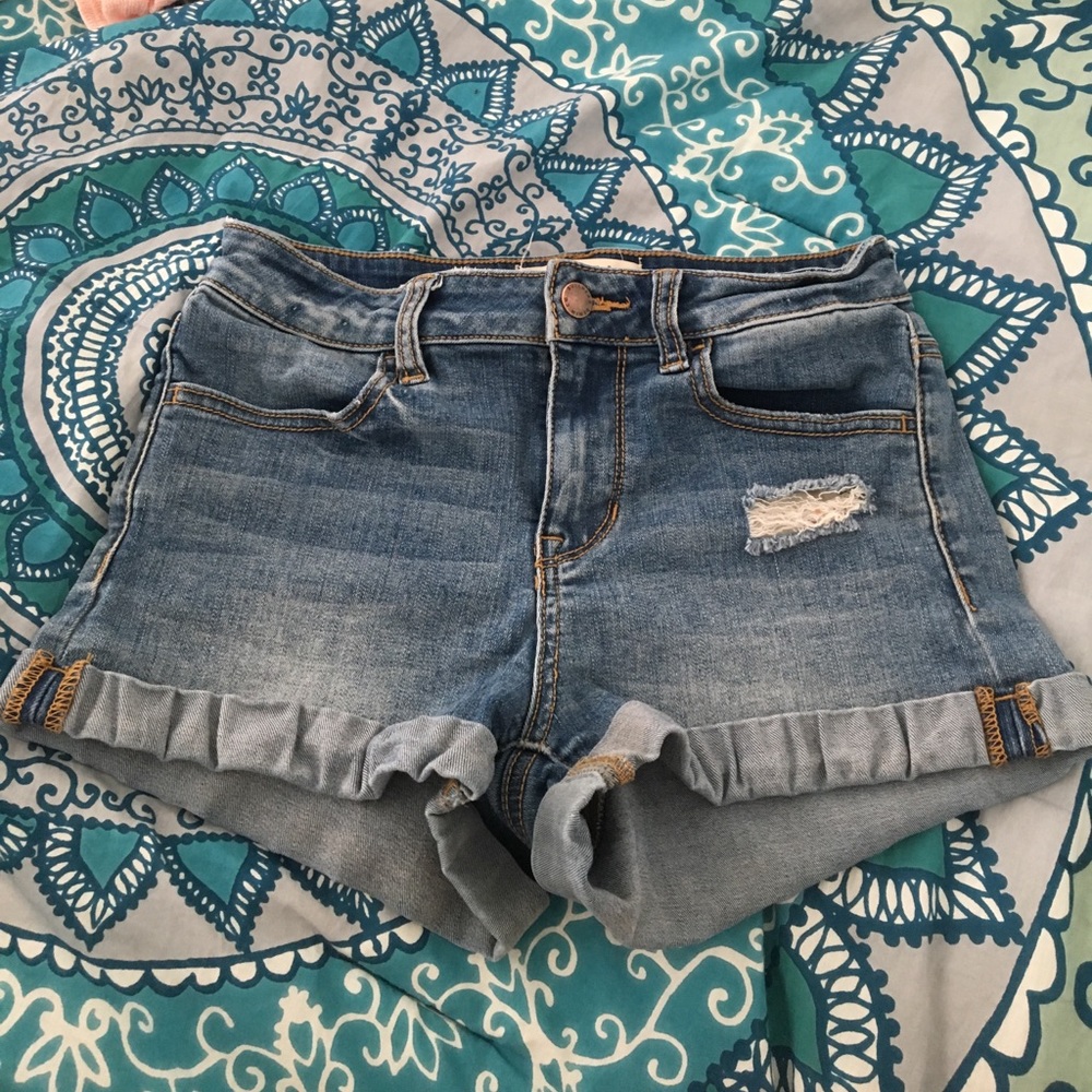 medium-light wash denim shorts