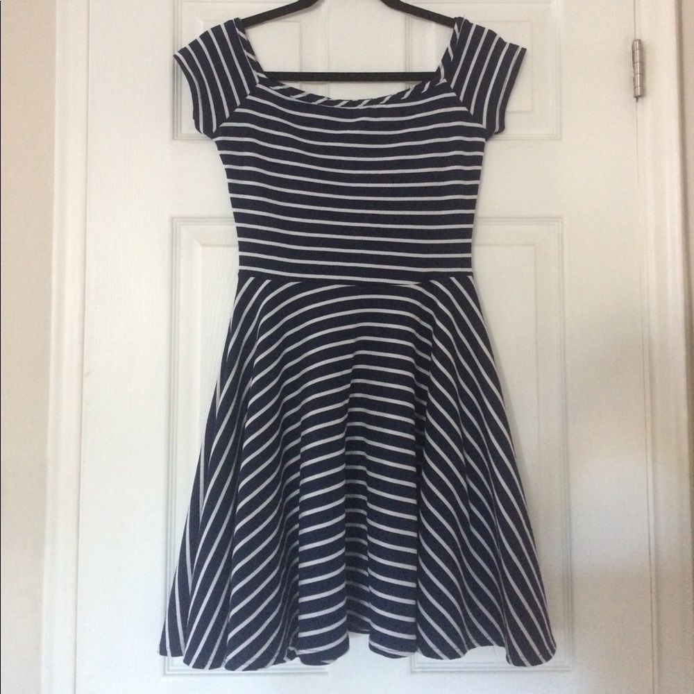 Navy & White striped skater dress