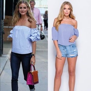 Blue and white stripe Bardot croptop