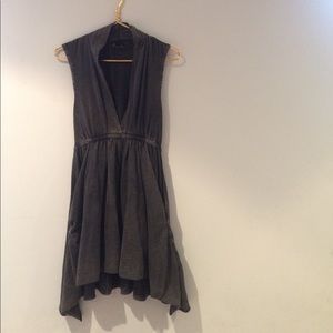 Charcoal Distressed Ultra Low V-Neck Dress