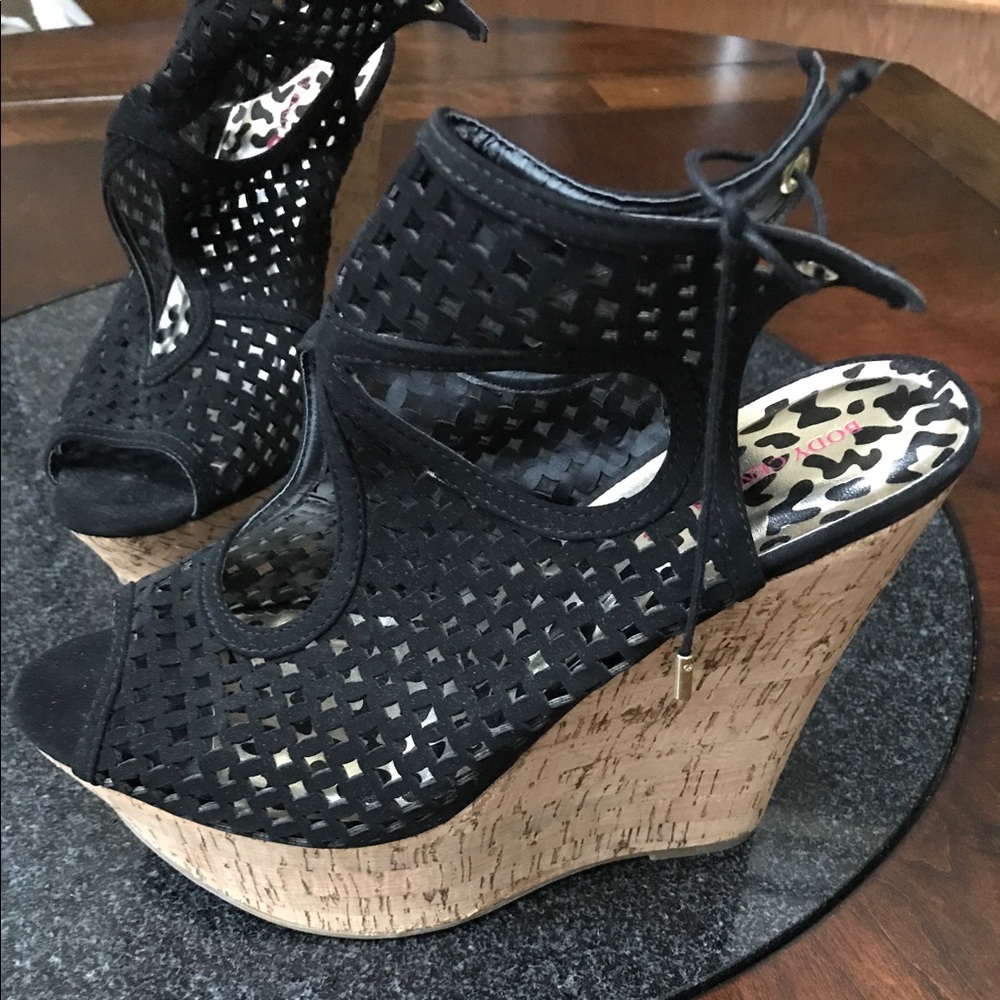 Body Central Peep Tow Black Wedge Size 10