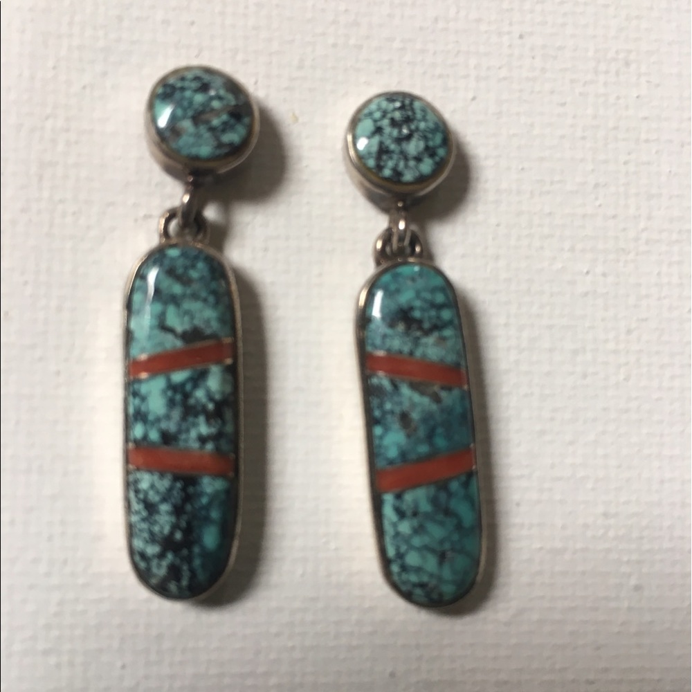 Hand made Native American turquoise/coralearrings