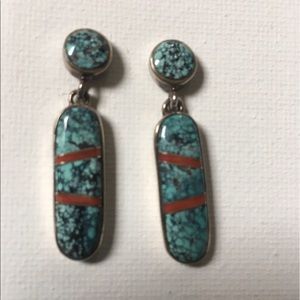 Hand made Native American turquoise/coralearrings