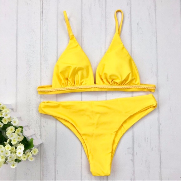 Women padded sexy yellow two piece bikini swimwear - Picture 5 of 8
