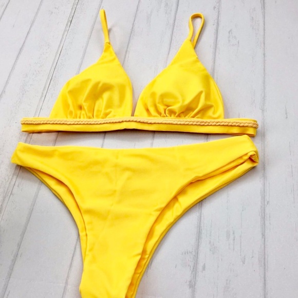 Women padded sexy yellow two piece bikini swimwear - Picture 3 of 8