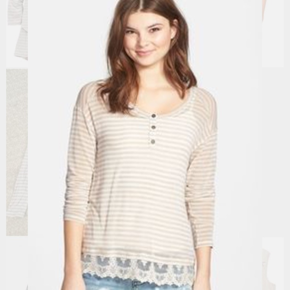 🆕 Striped long sleeve shirt with lace trim