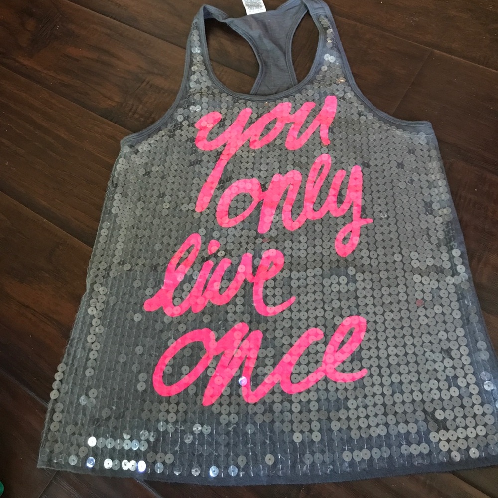 Sparkly sequin tank top "You Only Live Once"