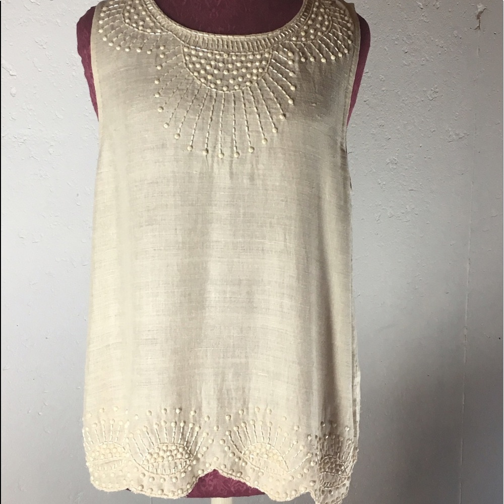 Joie beige beaded top, Size Medium