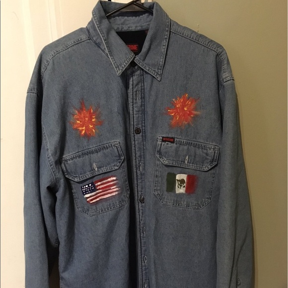 Hand painted Virgen de Guadalupe denim jacket - Picture 2 of 2