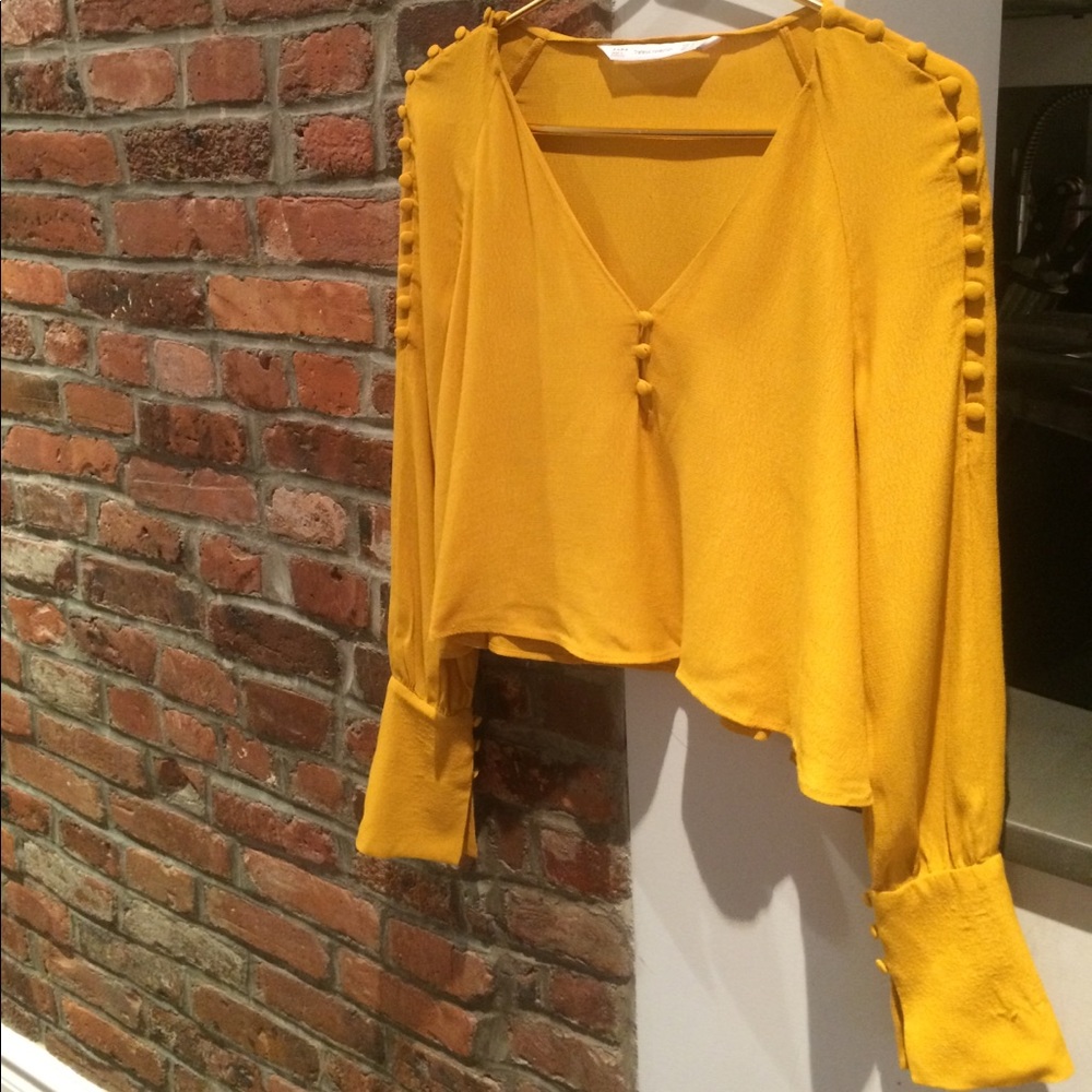 Zara Trafaluc Long Cuff Button Shoulder Blouse