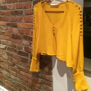 Zara Trafaluc Long Cuff Button Shoulder Blouse