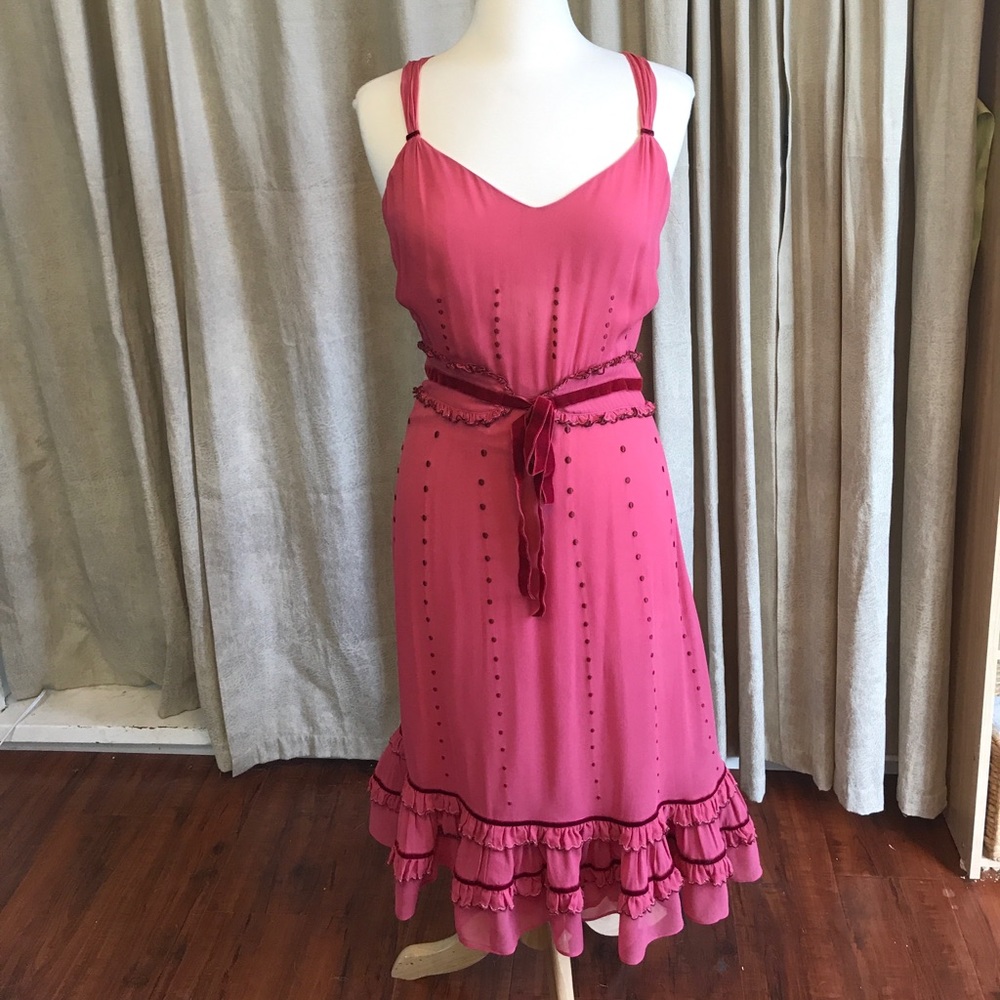 Anthro Rose pink raspberry chiffon ruffle dress