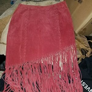 Wet seal red fringed skirt size 7 100% leather