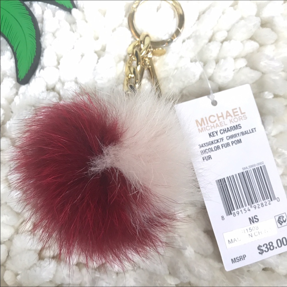 Michael Kors MK fur Pom Pom keychain red white