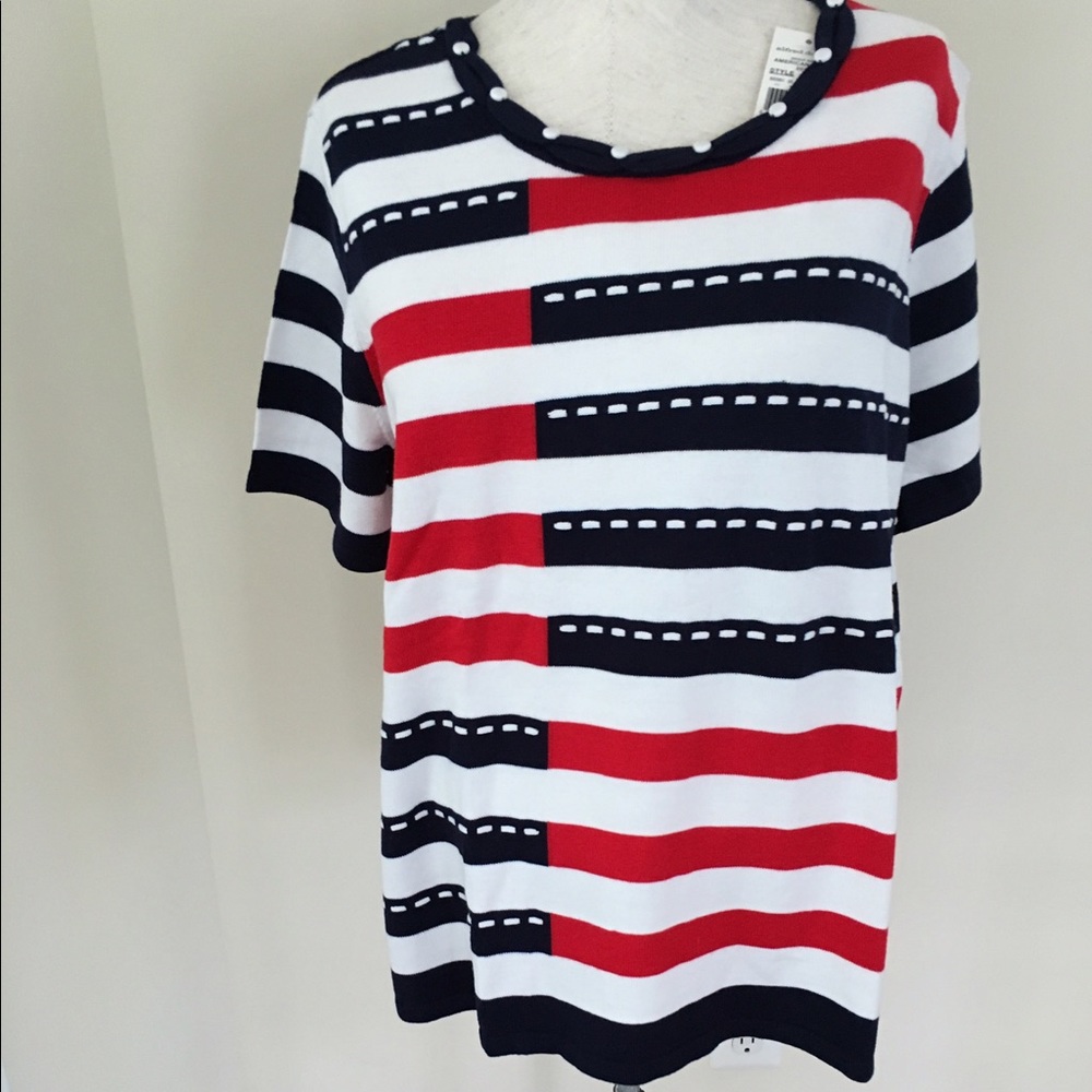 ALFRED DUNNER "American Dream" Ladies Short Sleeve, Striped Top Sz: 12/14 (NWT)