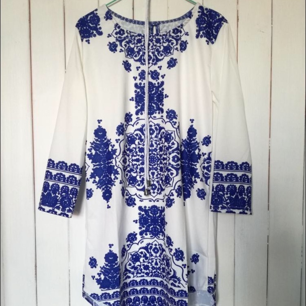 Boho Printed Tunic Shift Mini Dress - Picture 2 of 4