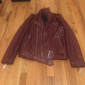 Burgundy leather looking biker jacket