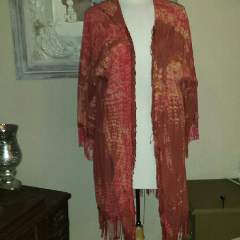 Beautiful Indian cotton Kimono with fringe M/L