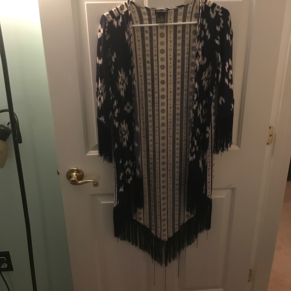 Navy Blue and Off White Cardigan