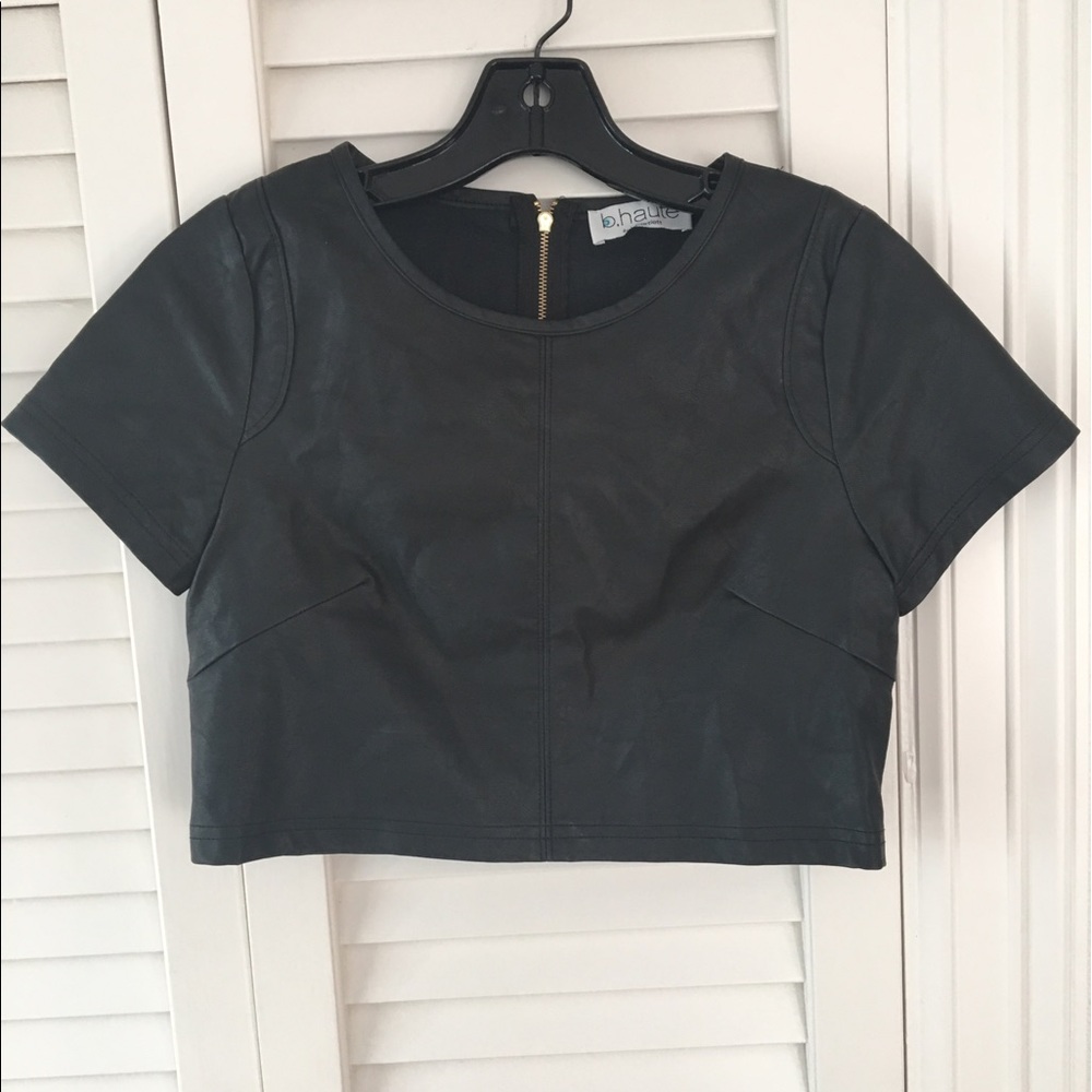 Black leather crop top