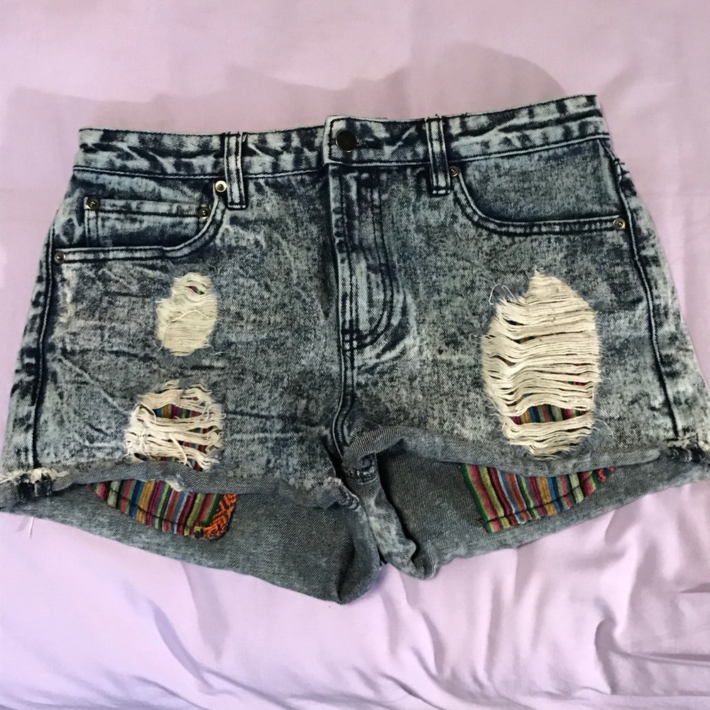 Acid wash denim shorts