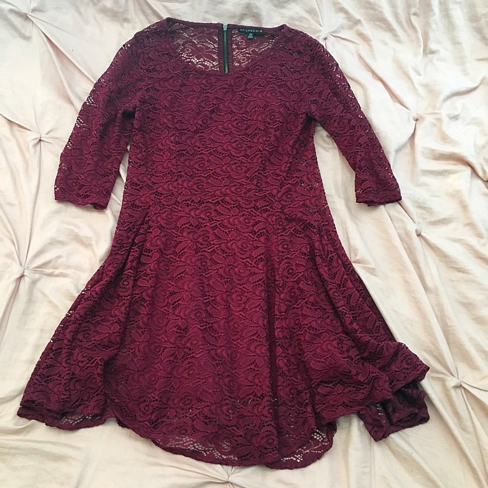 Rose Embroidered Maroon Dress